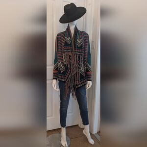 Flying Tomato Bold Multicolor OG Weastern Cardigan Shawl Collard Neck Large